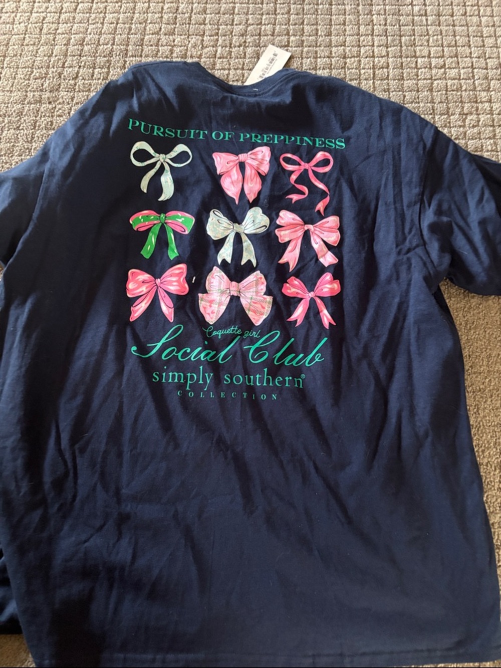 Simply Southern Navy Tee with Pink & Green Bow Graphics